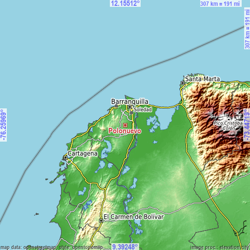 Topographic map of Polonuevo