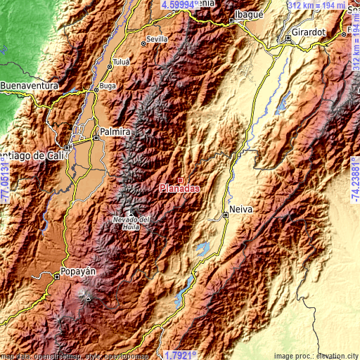 Topographic map of Planadas