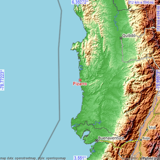 Topographic map of Pizarro