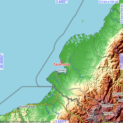 Topographic map of Salahonda