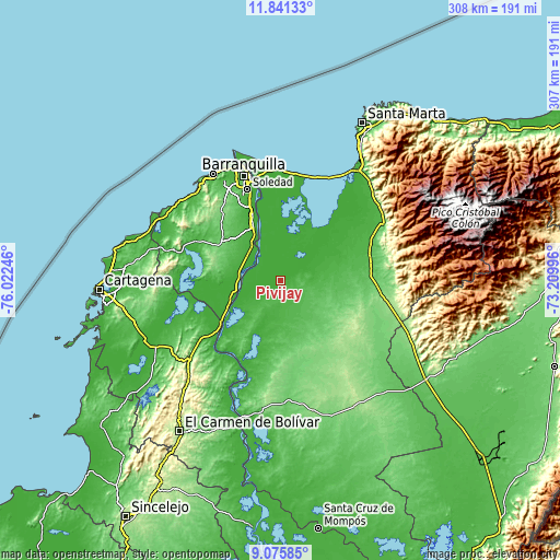 Topographic map of Pivijay