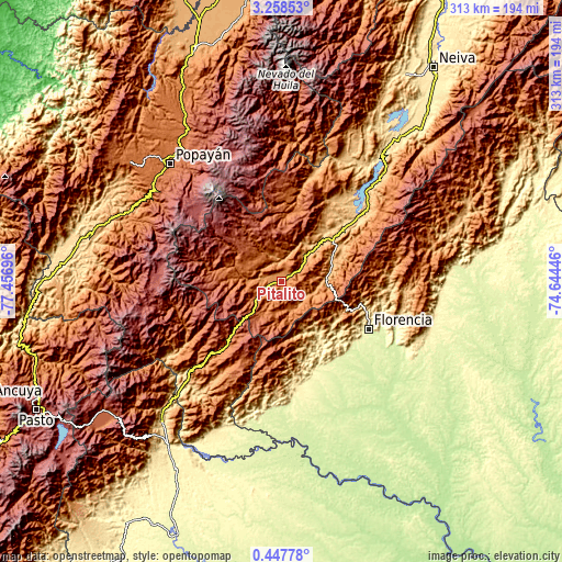 Topographic map of Pitalito