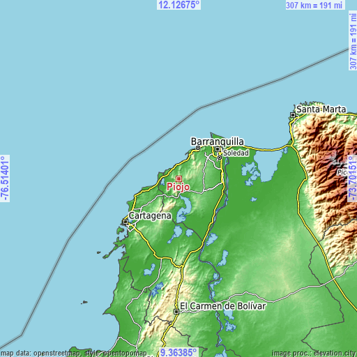 Topographic map of Piojó