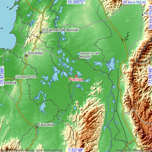 Topographic map of Pinillos