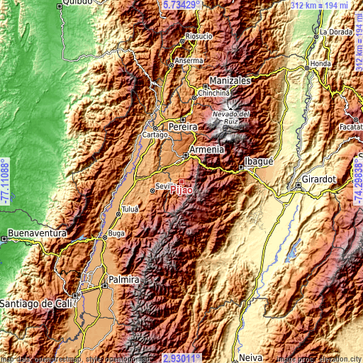 Topographic map of Pijao