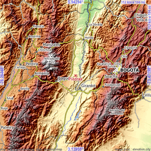 Topographic map of Piedras