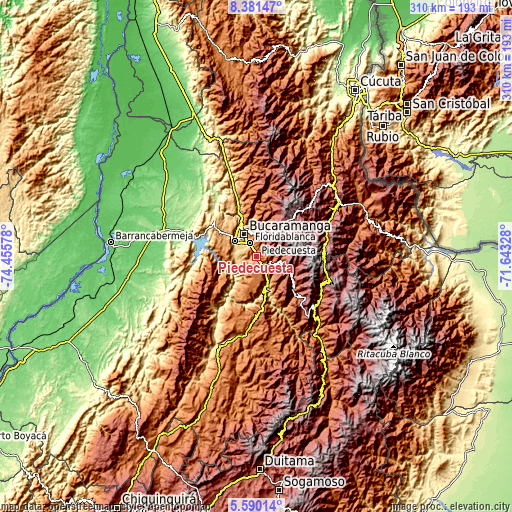 Topographic map of Piedecuesta