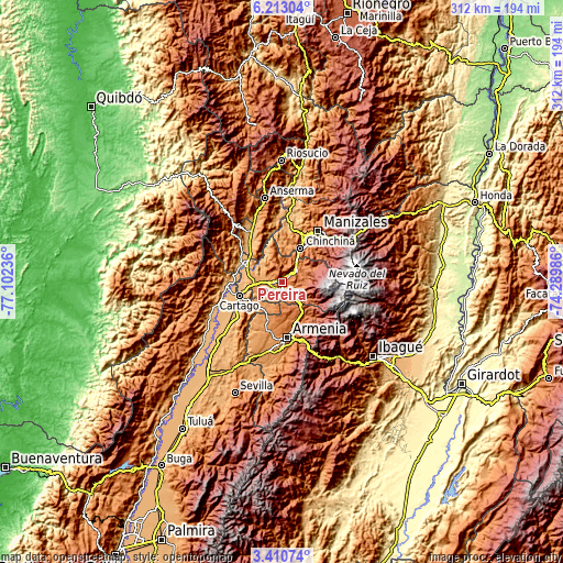 Topographic map of Pereira