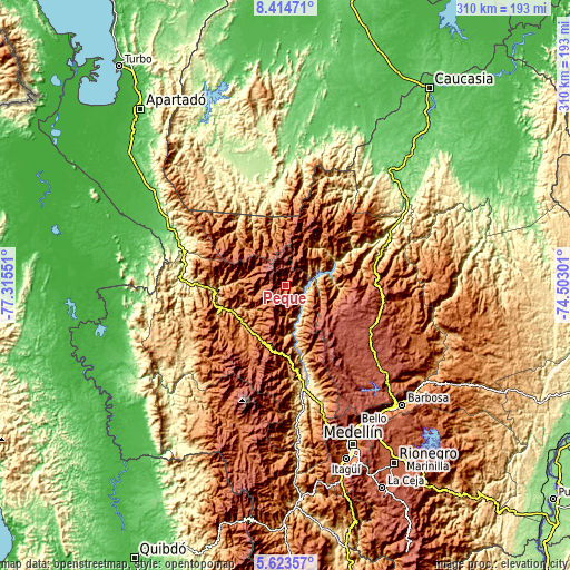 Topographic map of Peque