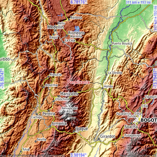 Topographic map of Pensilvania