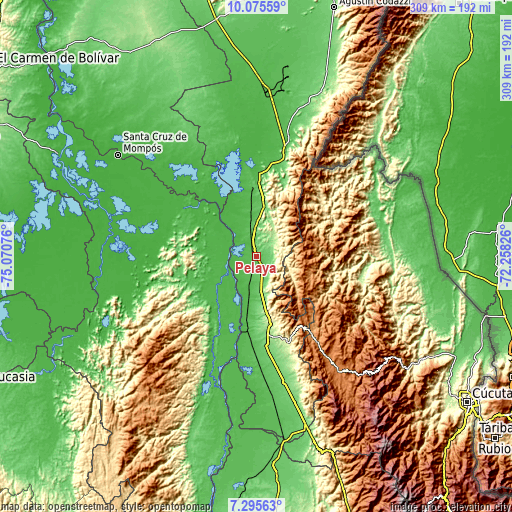 Topographic map of Pelaya