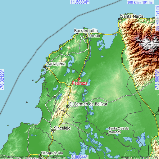 Topographic map of Pedraza
