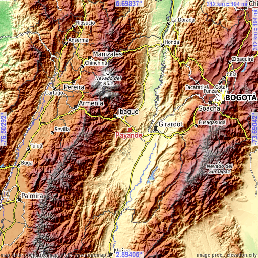 Topographic map of Payandé