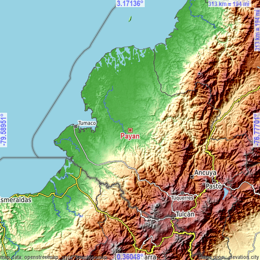 Topographic map of Payán
