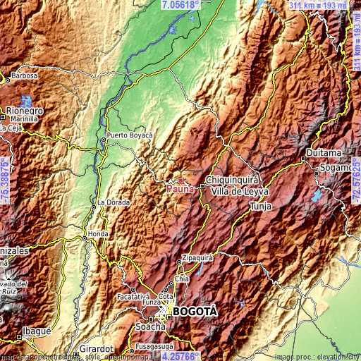 Topographic map of Pauna