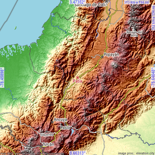 Topographic map of Patía