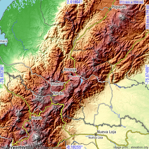 Topographic map of Pasto