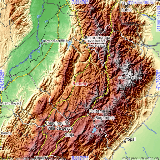 Topographic map of Páramo