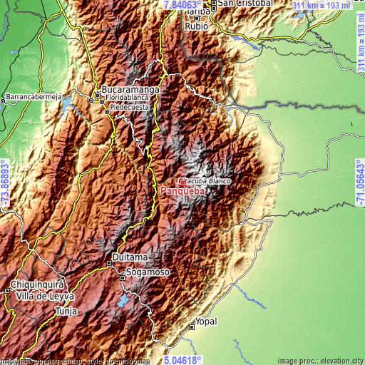 Topographic map of Panqueba