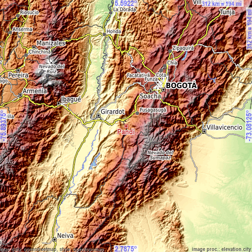 Topographic map of Pandi