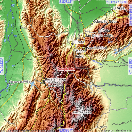 Topographic map of Pamplonita