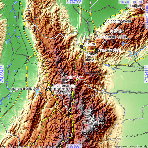 Topographic map of Pamplona
