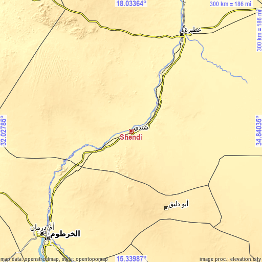 Topographic map of Shendi