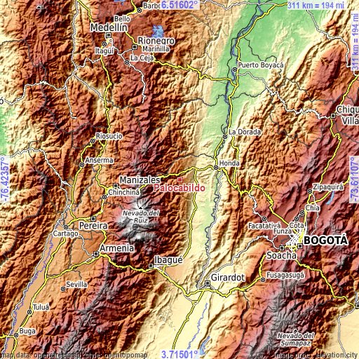 Topographic map of Palocabildo