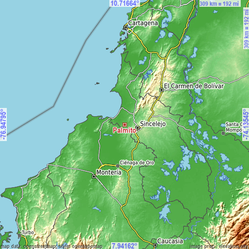 Topographic map of Palmito