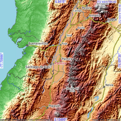 Topographic map of Palmira