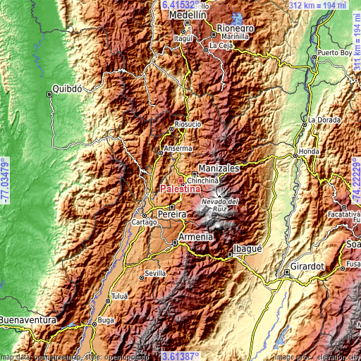 Topographic map of Palestina