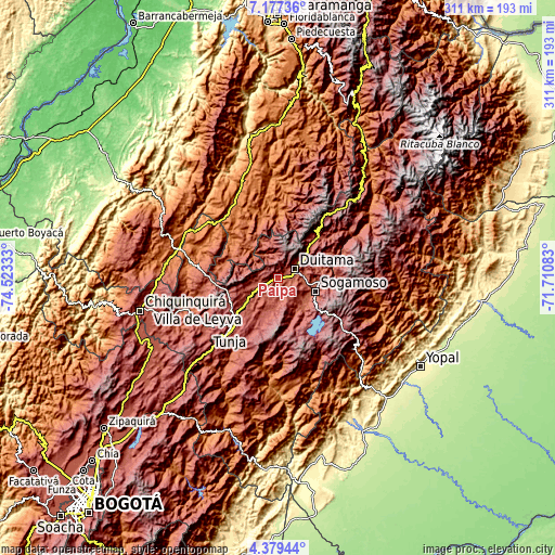 Topographic map of Paipa