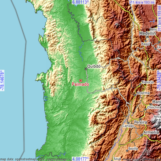 Topographic map of Paimadó