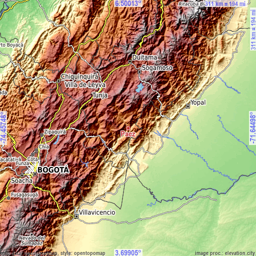 Topographic map of Páez