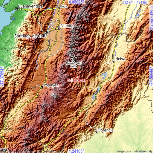 Topographic map of Belalcázar