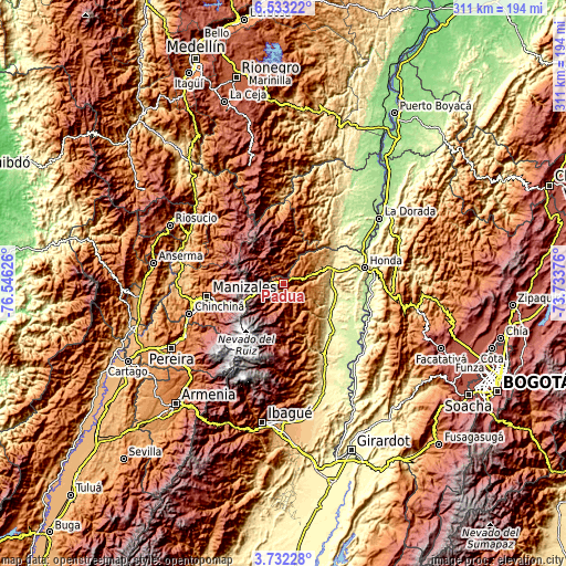 Topographic map of Padua