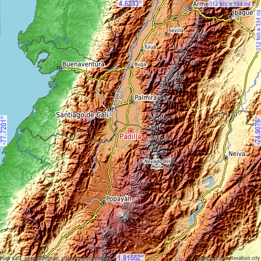 Topographic map of Padilla