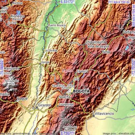 Topographic map of Pacho