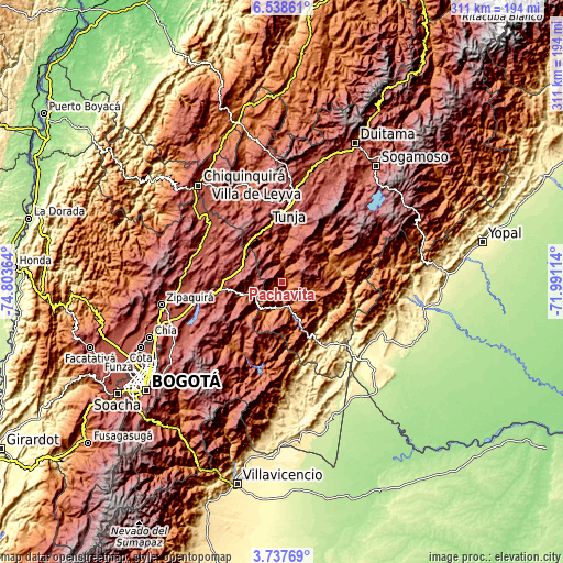 Topographic map of Pachavita