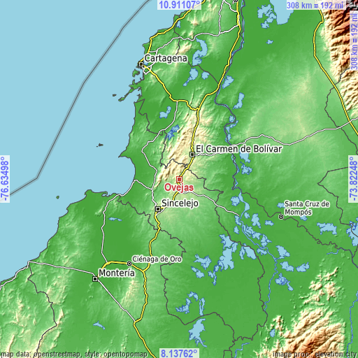 Topographic map of Ovejas