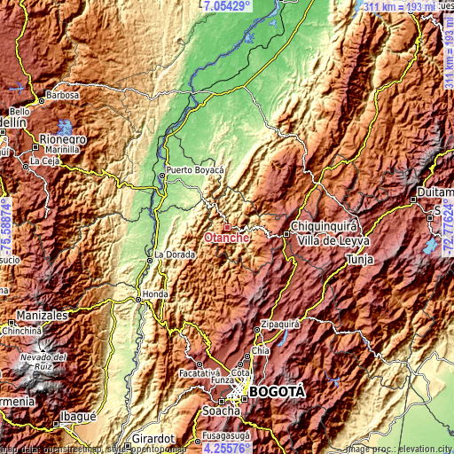 Topographic map of Otanche