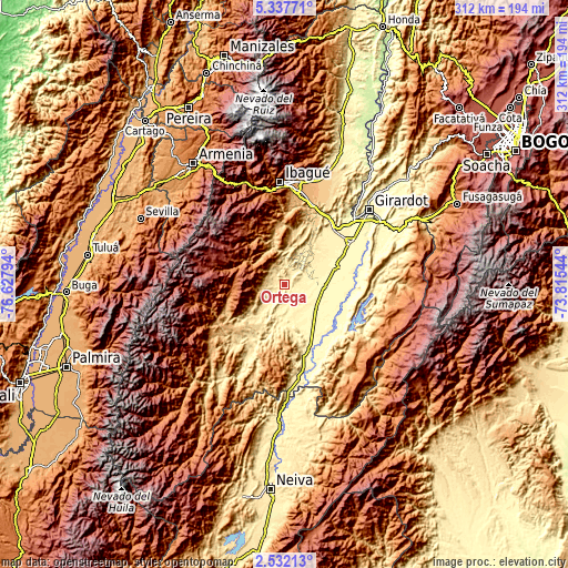 Topographic map of Ortega