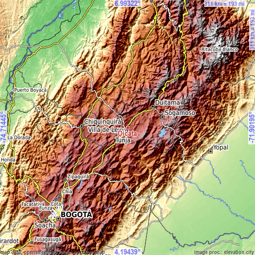Topographic map of Oicatá