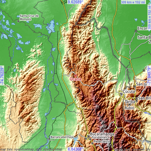 Topographic map of Ocaña