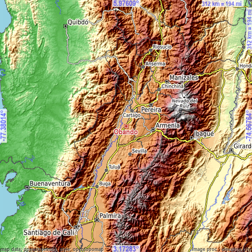 Topographic map of Obando
