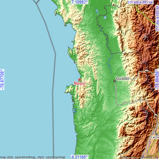 Topographic map of Nuquí