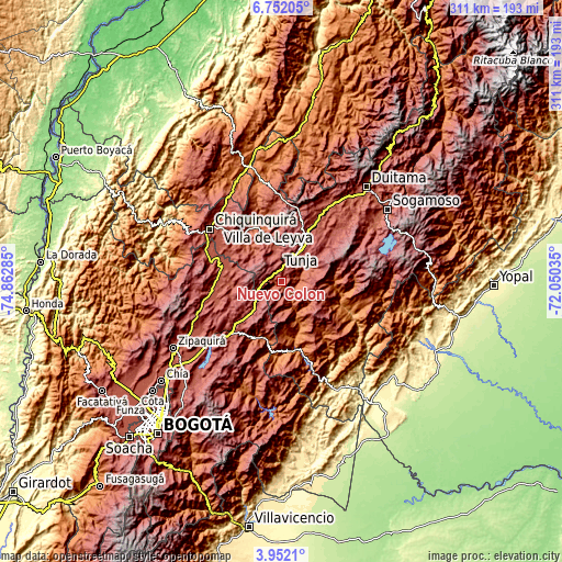 Topographic map of Nuevo Colón