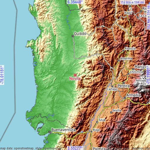 Topographic map of Nóvita