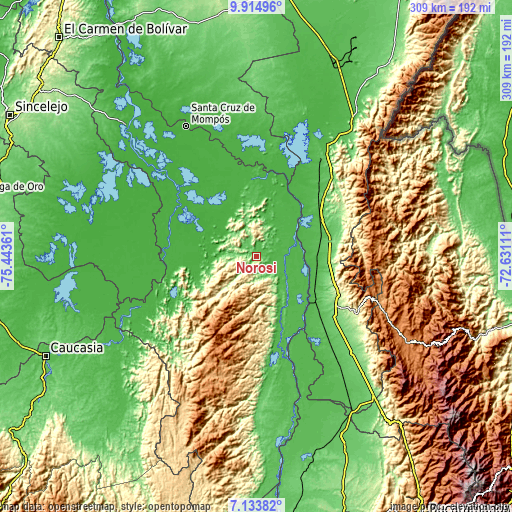 Topographic map of Norosí