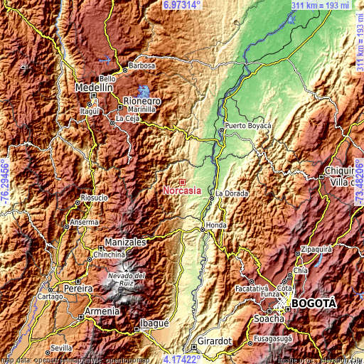 Topographic map of Norcasia